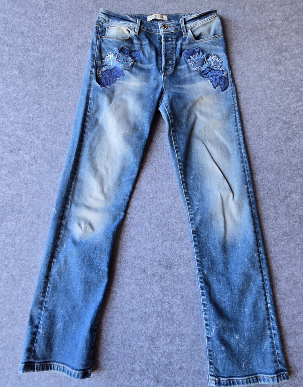 Guess Model Women's Jeans Italian Selvedge Straight Embroidered Flower 28X29